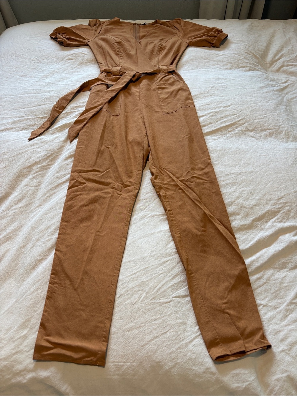privy Rust Brown Short-Sleeve Utility Jumpsuit with Waist Tie